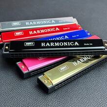 1pc Metal 24-Hole C-Key 6-Color Double-Row Harmonica, Student Gift, Early Education Children's Musical Instrument For Beginners - Black - View 6