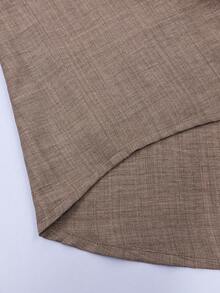 Men's Coffee Color Patch Pocket Vacation Style Short Sleeve Shirt - Khaki - View 6