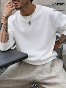 Men's Slim Fit Lightweight Sweatshirt, Autumn Vacation Y2K Style, Casual Sports Countryside Vibe - White - View 7