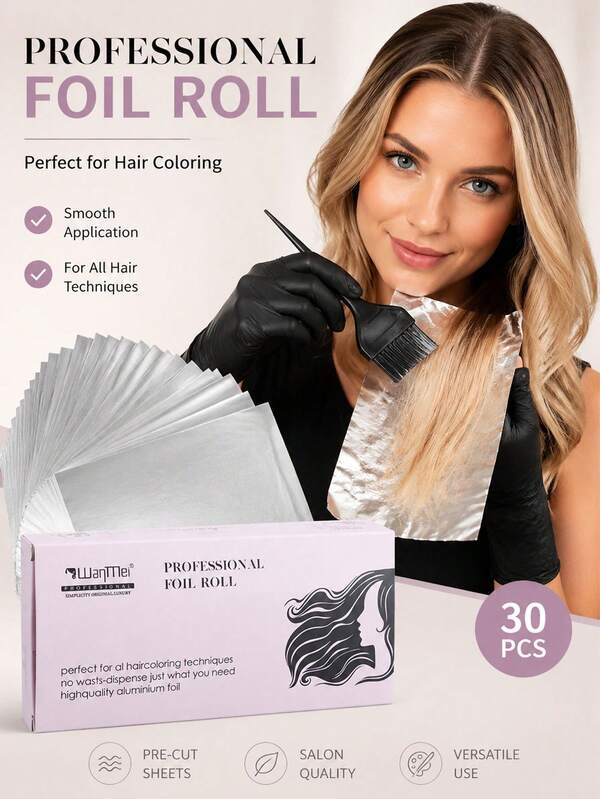 Hair Foil, Professional Hair Dyeing Foil, Salon Grade Hair Foil, Smooth Application Hair Foil, Multi-Purpose Hair Foil, 30 Pieces Aluminum Hair Foil, Suitable For Hair Dyeing And Highlighting, Suitable For All Hair Dyeing Techniques, Salon And Home Use