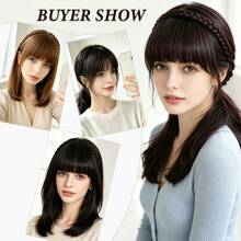 Braided Headband With Bangs, Synthetic Fiber Invisible Bangs Hair Extensions, 3-Strand Braided Headband Wig, Covers Large Forehead, Heat-Resistant Women's Hair Accessory - Multicolor - View 9