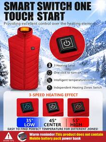 Women's Heated Vest, 2 Heating Zones, Warm Vest, Unisex, Heated Vest, Heated Jacket, Warm Clothing, Outdoor Camping (Power Bank Not Included) - Red - View 7