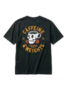 Maglietta Unisex Stampa Illustrazione Fitness Caffè Pesi Retrò Cotone 100% 180g Girocollo Traspirante, Top Sportivo Casual - Black - View 1