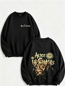 Unisex Y2K "Alice In Chains - Misfit Rock Band" Graphic Cotton Hoodie, Retro Casual Fashionable Daily Soft Warm Hoodies For Streetwear - 黑色2 - 查看 3