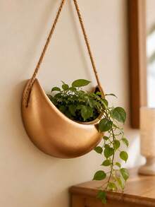 1pc Crescent Moon Hanging Planter With Rope, Moon Shaped Wall Hanging Plant Pot For Succulents & Trailing Plants, Boho Indoor Plant Holder, Home Decor For Living Room Bedroom Balcony - A - View 5