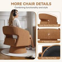 Nalupatio Swivel Barrel Accent Chair,Oversized Upholstered Round Swivel Chair With Wooden Base,Modern Luxury 360 Degree Swivel Vanity Chair For Bedroom Office Living Room,Brown-Chenille - Brown-chenille - View 8