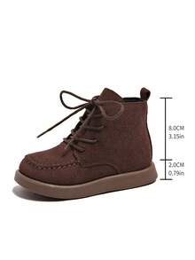 1 Pair Flat Children's Ankle Boots, Lace-Up Kids Boots, Brown Yellow, New Autumn/Winter Ankle Boots, PU Leather Children's Boots, Fashionable Outdoor Kids Shoes, Children's Boots, Boys' Shoes, Girls' Ankle Boots - Brown - View 7