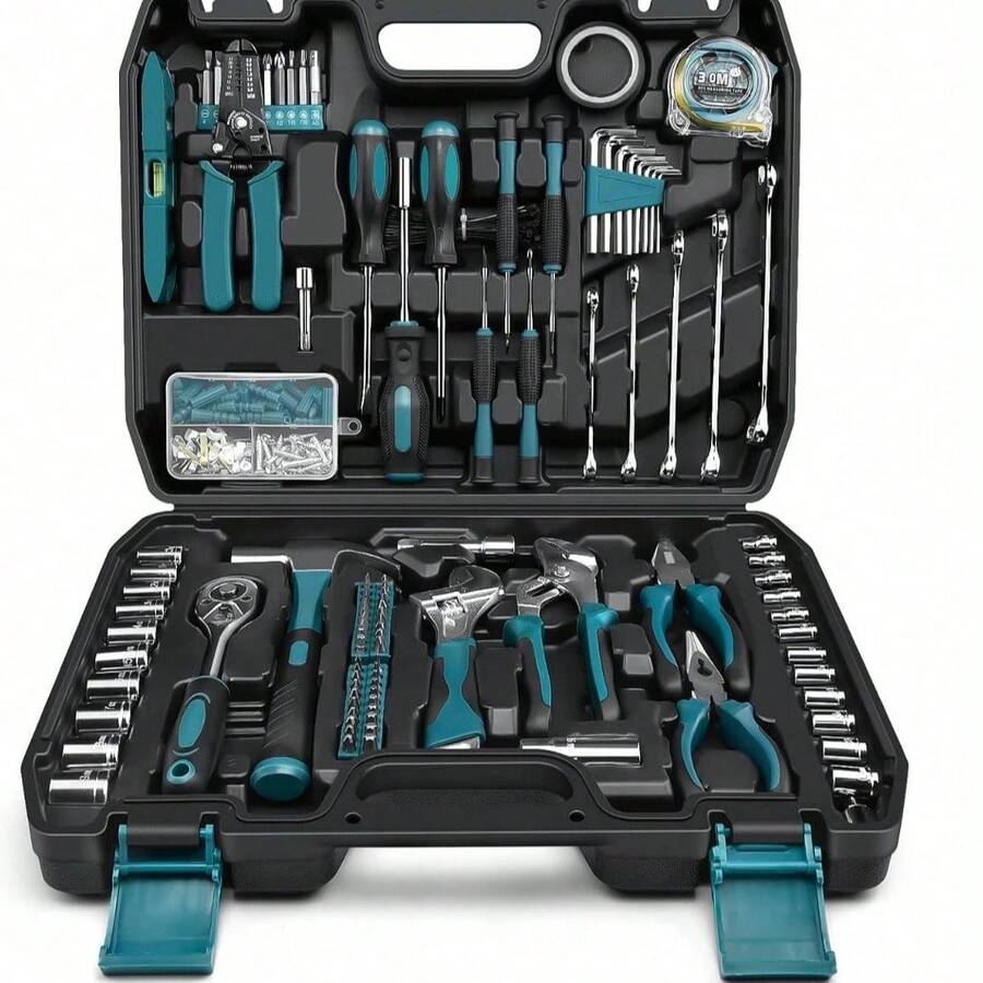 High-End Professional 46-Piece Tool Set, 1/4" 3/8" 1/2" Drive Deep And Standard Sockets, Ratchet Wrench Set, S2 And CR-V Sockets, Quick Ratchet Wrench For Car Parts Repair And Other Automotive Repair Parts, Professional Racing Grade Repair Tool Set