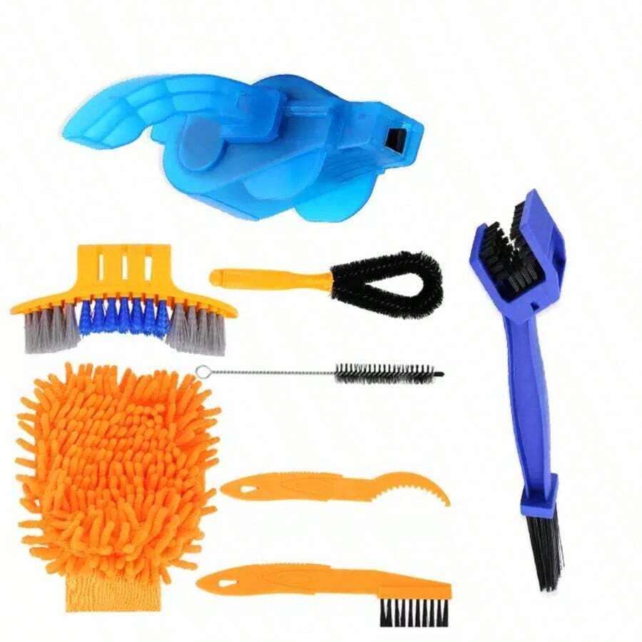 8 peças/1 conjunto Kit de Ferramentas de Limpeza de Bicicleta, Conjunto de Limpador e Escova de Corrente, Acessórios de Bicicleta, Bicicleta de Montanha, Motocicleta, Acessórios Universais de Bicicleta, Ferramentas de Manutenção, Escova Grande, Escova Pequena, Conjunto Portátil, Adequado para Limpeza Completa da Bicicleta - Multicolorido - Visão 1