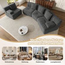 Sofa Grey Made Of Corduroy For Living Room - 深灰色 4 人座 - 查看 3