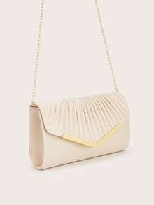 REMANLAND Ruched Flap Satin Clutch Bag, Evening Party Dress Envelope Handbag, Gathering Small Square Bag, Elegant Evening Banquet Box Bag, Banquet Handheld Crossbody Bag, Luxury Evening Party Clutch, Banquet Dress Party Small Bag, Elegant Lady Handbag, Fashion Crossbody - Apricot - View 3