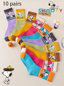 1/5/10 Pairs Snoopy Colorblock Striped Mid-Calf Sports Socks, Cute Cartoon Christmas Puppy Winter Socks For Men - Multicolor - View 11