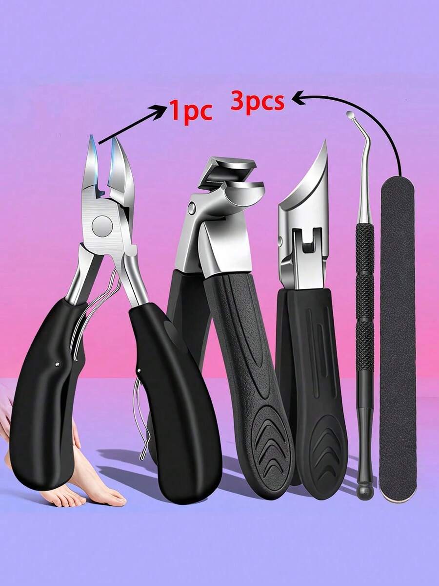 4pcs Professional Heavy Duty Pedicure & Manicure Tool Set - Stainless Steel Nail Care Tools, Including Nail Clipper, Cuticle Pusher, Cuticle Nipper, Curved & Straight Nail Clippers - Heavy Duty Manual Foot Care - Multicolor - View 1