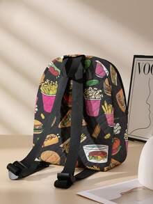 1pc Fries And Hamburgers Pattern Diamond Quilted Kids Backpack, Lightweight Large‑Capacity Zipper Closure Children Rucksack For School Travel Outdoor - Multicolor - View 6