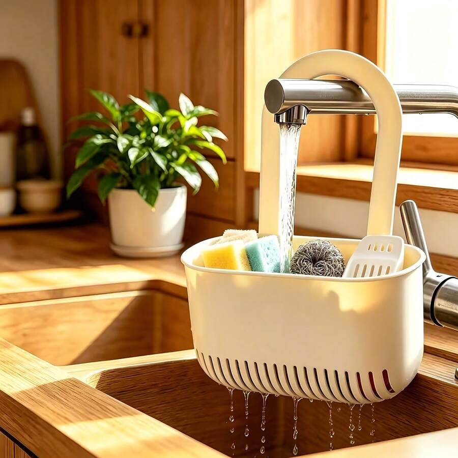 Space-Saving Sink Caddy Organizer, Hanging Drain Basket With Fast Draining Slots, Multipurpose Kitchen Sponge Holder For Brushes, Scrubbers & Cleaning Tools, Sink Storage Rack For Kitchen & Bathroom Counter Organization - Multicolor - View 1