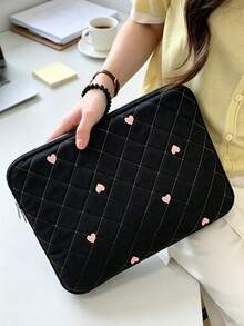1pc Polyester Diamond Grid Heart Embroidery Laptop/Tablet Storage Bag, Suitable For 11/13/15 Inch Laptop/Tablet Storage, Design, Embroidered Heart Accents - Multicolor - View 6