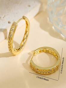 1 Pair Vintage Hollow Cross Lattice Round Hoop Earrings, Gold Plated, Mixed Round CZ Rhinestone, Snap Closure Hoop Earrings, Elegant Daily Party Jewelry - White - View 4