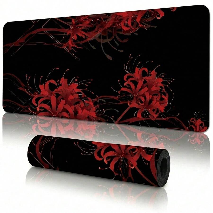 Red Spider Lily Pattern Extra Long Gaming Mouse Pad And Desk Mat Set, Non-Slip Durable Rubber Base, Smooth Surface, Suitable For Computer Laptop Office Home, Abstract Art Decor, Back To School Supplies - A - View 1