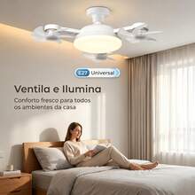 Ventilador de Teto Lustre LED E27 Silencioso com Controle Remoto 3 Mini Helices Integradas Bivolt - Branco - Visão 11