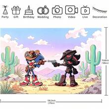 Sonic 西部牛仔決鬥派對背景布，戶外沙漠仙人掌風景攝影背景，男孩遊戲生日派對牆面裝飾 - 彩色 - 查看 15