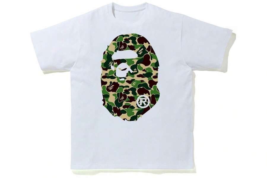 Unisex Large Plaid Ape Head Graphic Casual Streetwear T-Shirt - 白色2 - 查看 1
