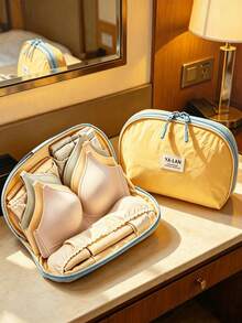 3-In-1 Bra Storage Bag, Color Block Bra Bag, Multi-Layer Underwear Storage Bag, Dust-Proof Underwear & Socks Organizer, Intimate Apparel Storage Bag, Travel Portable Storage Bag, Compact & Durable Luggage Organizer, Foldable Travel Bag Space-Saving, Suitable For All Seasons - Multicolor - View 5