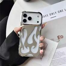 1PC Fashionable New Hollow Flame Pattern Anti-Fall Electroplated Soft Case/Phone Case For IP18 18 Pro 18promax,Galax,Sam/15ProMax/16promax/16pro/14promax/14pro/13promax Phone Case - Silver - View 16