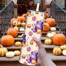 1pc, Halloween 20oz Stainless Steel Straight Tumbler With Lid And Straw, Pumpkin, Candy, Can Pattern, Vacuum Insulated Slim Coffee Cup, Halloween Party Decoration, Holiday Birthday, Suitable Home Kitchen - XAH3719 - View 10