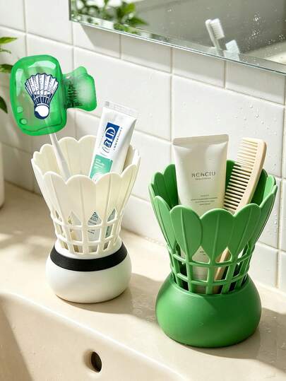 Badminton-Shaped Bathroom Storage Cup, Toothbrush And Toothpaste Holder, Badminton Pattern Toothbrush Clip, Toothbrush Cover, Storage Box, Decorative Sculpture, Creative Desktop Organizer, Exquisite Craftsmanship Desktop Decor And Storage, Ideal For Collection And Commemoration, Suitable For Bathroom, Business Travel, Tourism, Graduation Season, Teacher's Day, Back To School Season Gifts (Romantic/Holiday/Birthday/Fashion Gift), Perfect For Students, Office Workers, Travel Enthusiasts, Badminton Lovers