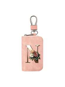 Pink Zipper Key Pouch With Metal Flower Letter, PU Faux Leather Organizer, Functional Key Pouch Suitable For Car, Home And Office - Perfect For Graduation, Teacher's Day - Neutral Design, Travel Accessory, Elegant Jewelry, High-Quality Craftsmanship, Professional Accessory, Perfect Gift For Classmates And Friends, Faux, Mini, Minimalist Style, Perfect Wedding And Holiday Gift Or Accessory For Women's Handbag, Keychain, Valentine's Day Gift, Ideal Choice For Graduation Ceremony And Teacher's Day - Multicolor - View 15