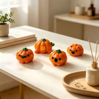4pcs Pumpkin Figurines Halloween Resin Crafts Decorative Ornaments Home Decor Ornaments Home Decoration Desktop Bookshelf Bar Wine Cabinet Clothing Store Window Display Decoration Bedroom Study Living Room Wine Cabinet TV Stand Vanity Table Ornaments