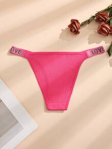 HOTCOM 3pcs Solid Color LOVE Jacquard Rhinestone Ribbed Cotton Women's Triangle Panties Mature Sexy Ladies Underwear - Multicolor - View 9