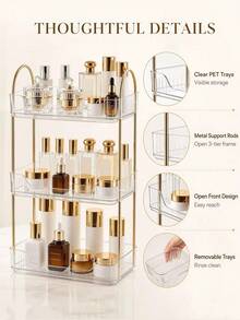1 buah Rak Penyimpanan Kamar Mandi Bertingkat, Organizer Kosmetik Plastik Gaya Nordik, Rak Kamar Tidur Mewah, Tempat Parfum dan Makeup Meja Rias, Finishing Emas Elegan - MultiWarna - View 7
