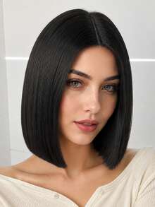 12 Inch Black Middle Part Women's Wig, Fashionable Straight Hair Wig, Natural Style, Elegant And Versatile, Suitable For All Women - Black - View 2