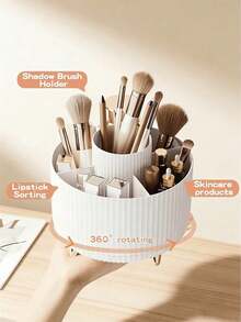 1pc 360° Rotating Makeup Brush Holder, Vanity Desktop Storage Set, Includes 5-Compartment Mini Storage Basket, Makeup Brush Lipstick Pen Organizer, Art Office Home Storage Organizer, Room Decor Home Decor Bathroom Accessory - Multicolor - View 7