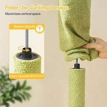 Cat Tree, Height Adjustable From **" To **", Multi-Functional Cat Climbing Tower, With Cat Hammock, Scratching Posts, Dangling Balls, Climbing Platforms, Rubbing Post, Feeding Area, Green - Green - View 5