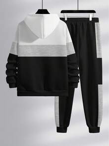 Youth Boy Letter Print Warm Hoodie And Pants Set - Black - View 2