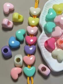 72/144PCS Acrylic 16mm Large Heart Beads, Large Hole Heart Beads, Random Mixed Colors, Solid Colors, For DIY Necklace, Bracelet, Pendant, Beaded Pen And Other Accessories - Multicolor - View 7