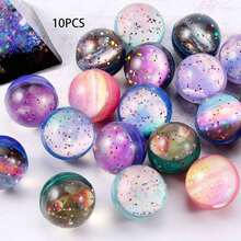 10pcs Floating Dual-Color Rainbow Frosted Elastic Bouncy Balls, Party Games - Multicolor - View 11