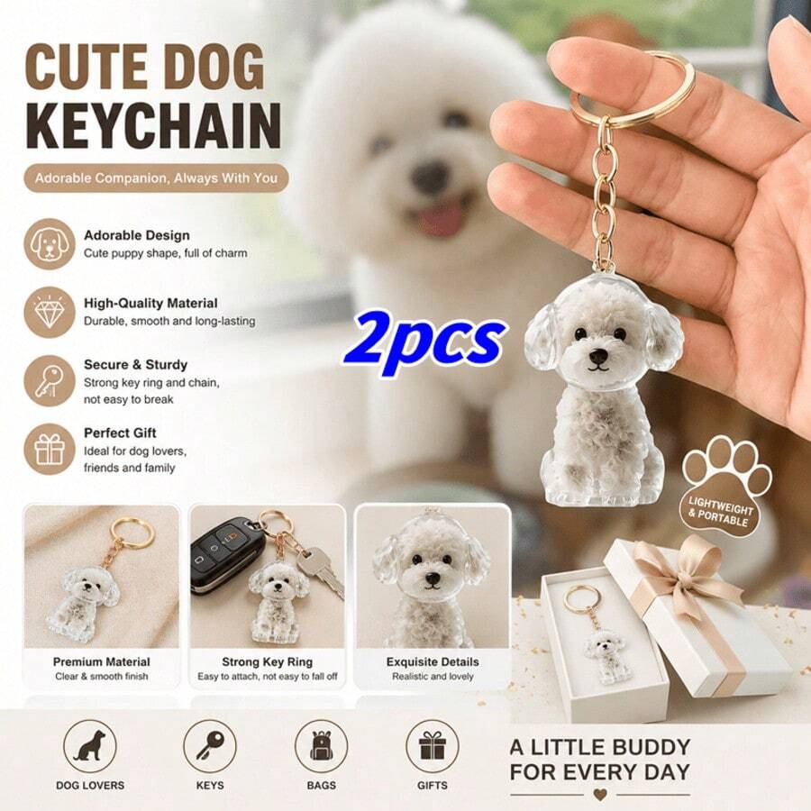 2pcs Pet Hair Commemorative Keychain Pendant, Cute Transparent Dog Hair Collection, Creative Dog Shaped Keychain Designed Specifically For Collecting Pet Hair, Can Be Used As A Souvenir - Multicolor - View 1