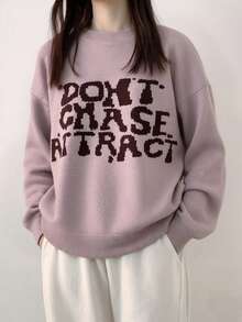 YCYC Autumn/Winter Elegant Comfortable Letter Print Long Sleeve Pullover Sweater - Pink - View 1