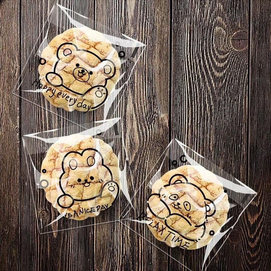 Cute Cartoon Animal Transparent Cellophane Bags 100Pcs, Self Adhesive Resealable Packaging For Bread Cookies Candy Snacks - B - View 1