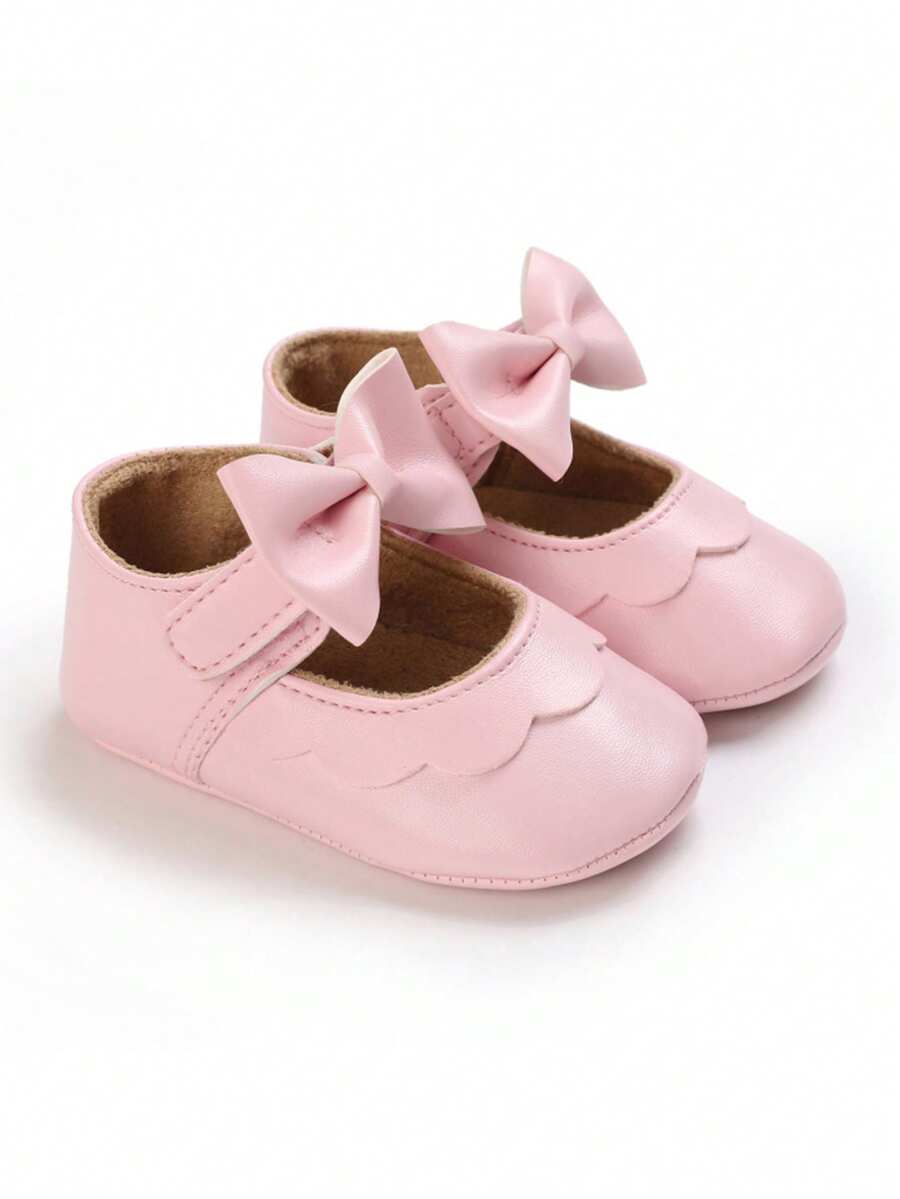 Premium Infant Girl Bow Mary Jane Shoes, Soft Sole Anti-Slip Newborn Princess Walking Shoes - Pink - View 1