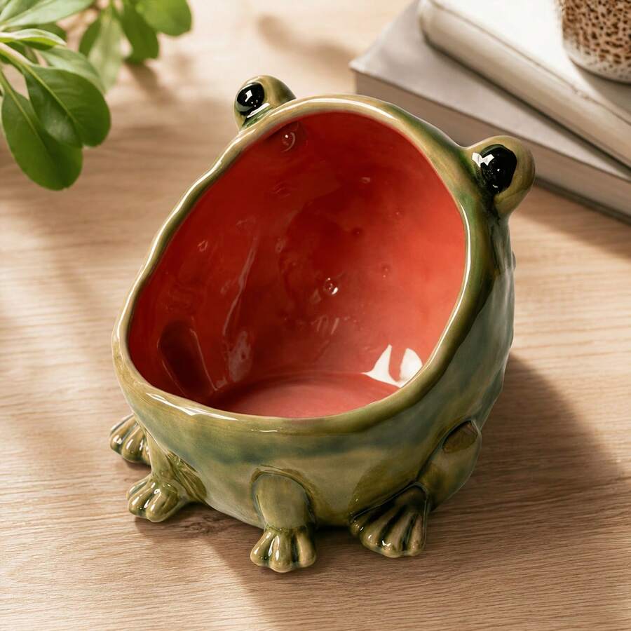 UPPVU  Creative Cartoon Frog Entryway Key Holder, Desktop Candy & Snack Storage Jar, Healing Home Decor - A - View 1