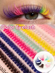 Rikuaild 160/320pcs D Curl Colorful False Eyelashes 60D Wet Look Makeup Party Dopamine Colorful Eyelashes 8 Colors Mixed Cartoon Eyelashes - D - View 1
