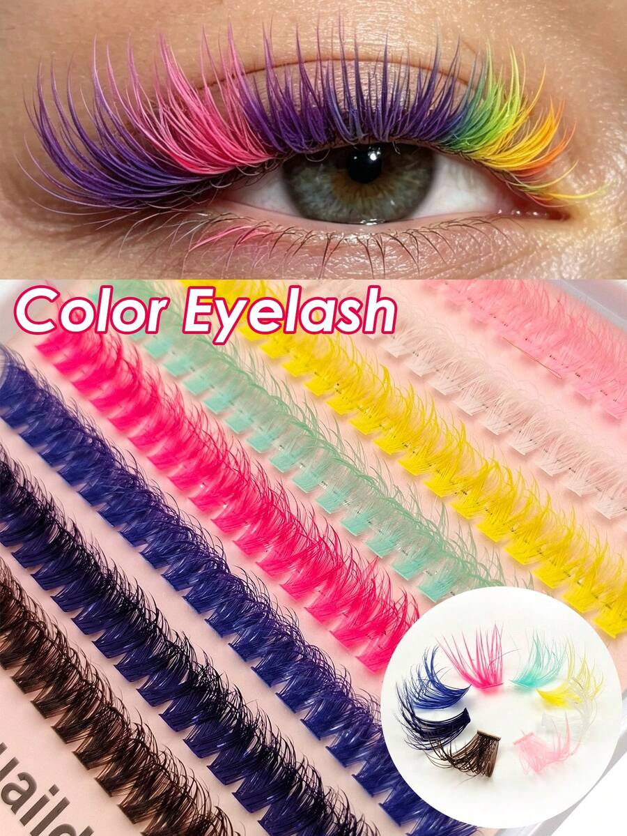 Rikuaild 160/320pcs D Curl Colorful False Eyelashes 60D Wet Look Makeup Party Dopamine Colorful Eyelashes 8 Colors Mixed Cartoon Eyelashes - D - View 1