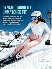 1pc Women's Loose Fit Winter Snowboard Pants, Sporty Style, With Detachable Suspenders Sports Pink - Pink - View 3