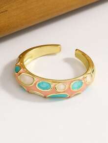 6pcs/1pc Elegant Vintage Colorful Oil Drop Pattern Enamel Ring Set, Personalized Fashion Fairy Style Women's Open Ring Jewelry Set, Suitable For Daily Wear, Party, Vacation, Casual, Date, Holiday, Gift For Friends, Family, Couples - Multicolor - View 15