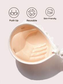 SHEIN Strapless Push Up Bra Invisible Sticky Bra Front Closure Lace Backless Adhesive Bra Gathering Lift Wireless Bralette Women Wedding Lingerie - Multicolor - View 5
