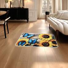 1pc Sunflower Blue Butterfly Faux Cashmere Bedside Rug, Nordic Pastoral Style Rectangular Carpet, Soft Quiet No Shedding, Suitable For Living Room Bedside Closet Study Desk Multi-Scene Versatile, All Season Use - Multicolor - View 8